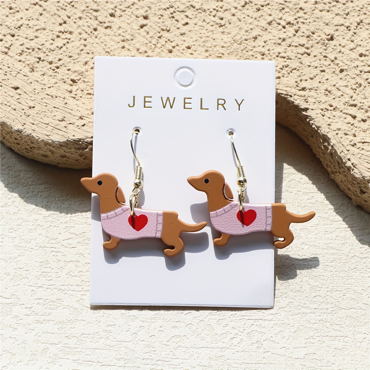 Image of 1 Pair Of Women's Dachshund Dog Wearing Heart Clothes Printed Clay Texture Cute Trendy Acrylic Earrings