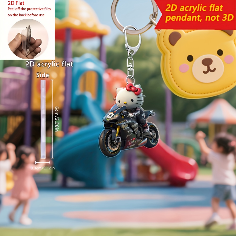 [2d Flat] [2d Flat] 2d Plane, 2d Acrylic Plane, 1pc, Professional Racing Hello Kitty, Keychain, Holiday Gift Decoration Pendant, Car Keychain, Backpack Wallet Keychain