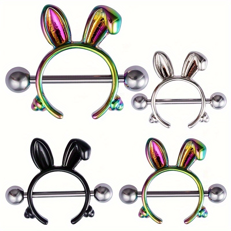 

1 Pair Of Sexy And Creative Stainless Steel Rabbit Shaped Puncture Breast Rings, Human Puncture Anti Allergic Breast Accessories