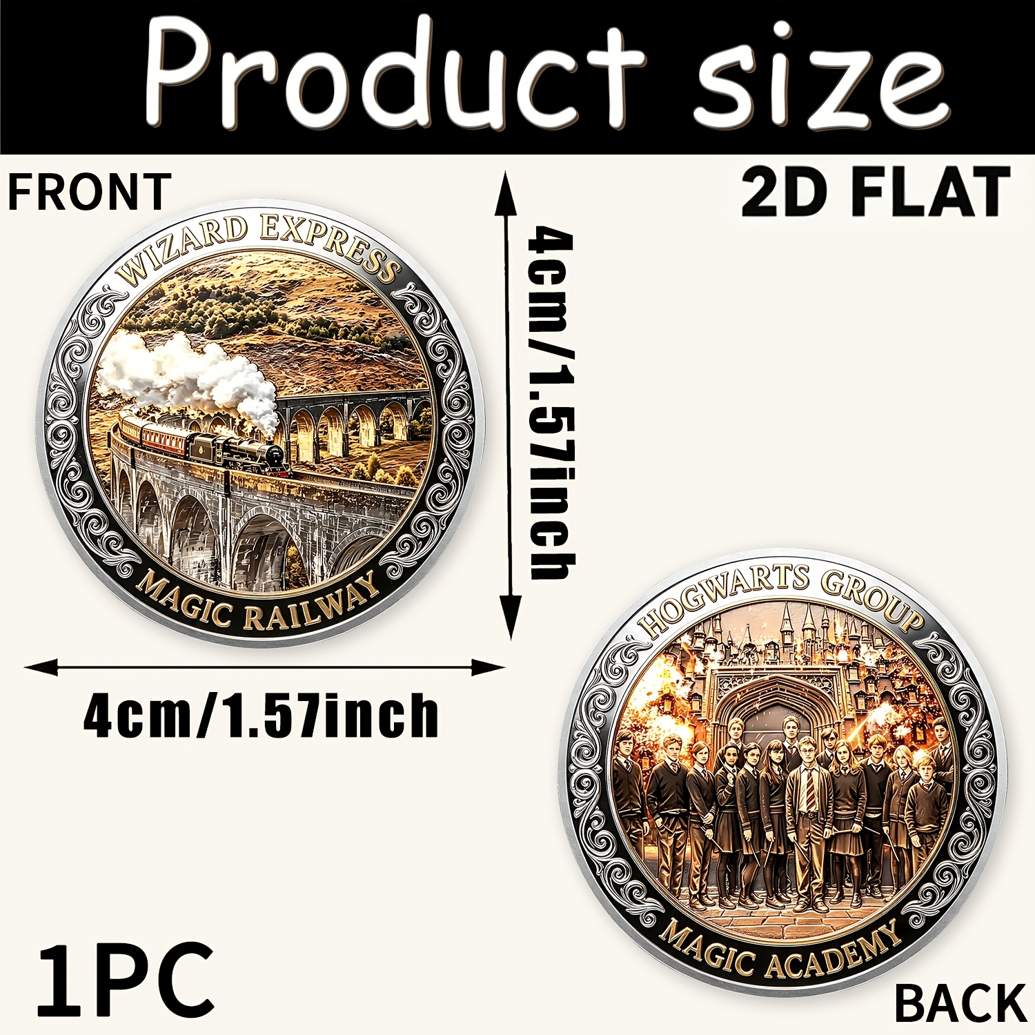 TEMU 1pc, 2d Warner Commemorative Coin Double-sided Harry Potter Themed Coin, Round Collectible Coin Shape, Convenient For Storage , Durable