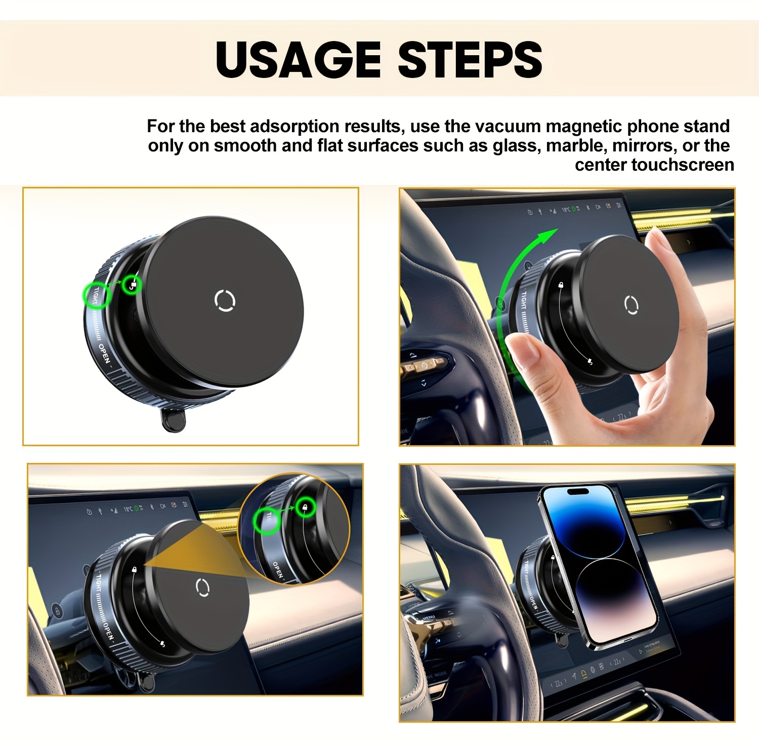 Adjustable Vacuum Magnetic Suction Cup Phone Holder, Suitable for Car/Gym/Mirror/Smooth Surfaces Hands-Free Stand, Compatible with All Smartphones