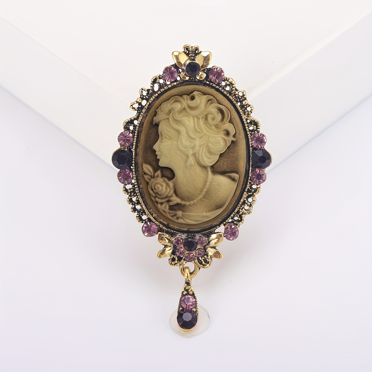 TEMU Elegant Beauty Brooch - Retro Bohemian Style Purple Female Head Sculpture, Suitable For Weddings, Graduation Season, Parties And Daily Wear,