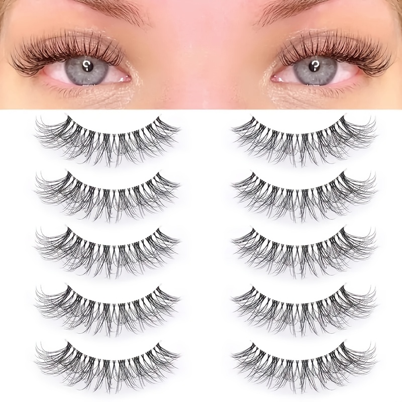 Image of 5 Pairs 3d Doll Natural Fluffy Eyelashes, Low Sensitivity B C D , 6-9mm And 13-15mm Length, Clear Stem, Invisible Extension, Enhance Eyes, Daily Light Makeup