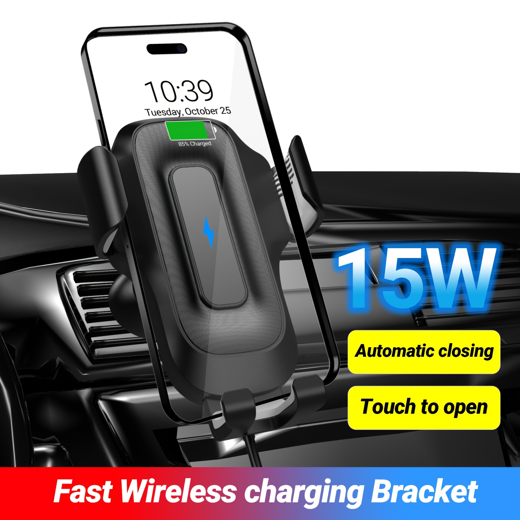 

Car Phone Holder Wireless Charger - 15w Fast Charging Auto Clamping Wireless Car Charger, Car Mount With Electric Sensor For Iphone16/15/14/13/12/11, S23/s22/s21/s20