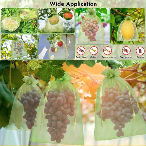item picture 60pcs large fruit protection bags tree protection mesh bags green mesh drawstring bags and reusable breathable mesh bags suitable for fruit tree and seed storage essential for gardening and