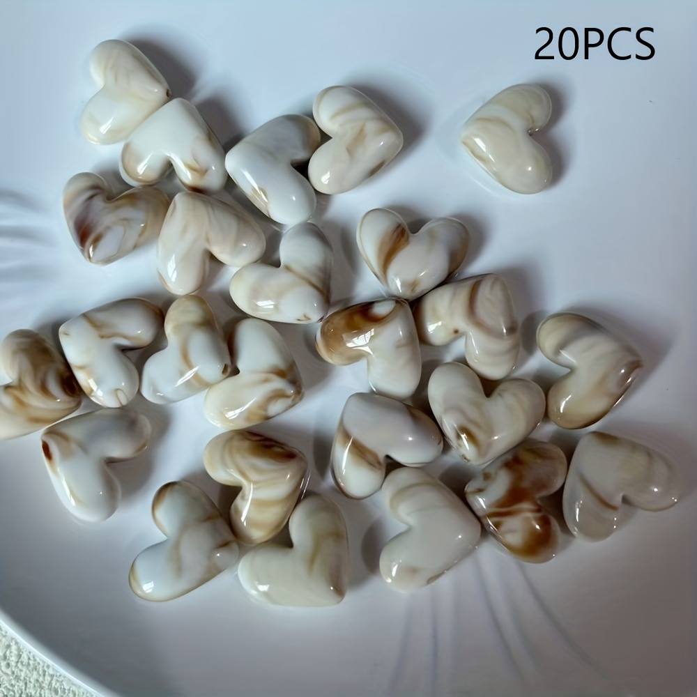 E-shop 20 Stk. Milchkaffee- 16*20 mm herzförmige Perlen für DIY-Schmuckherstellung, kreatives Herz, Handwerk Handykettendesign, dekorative Perlen,