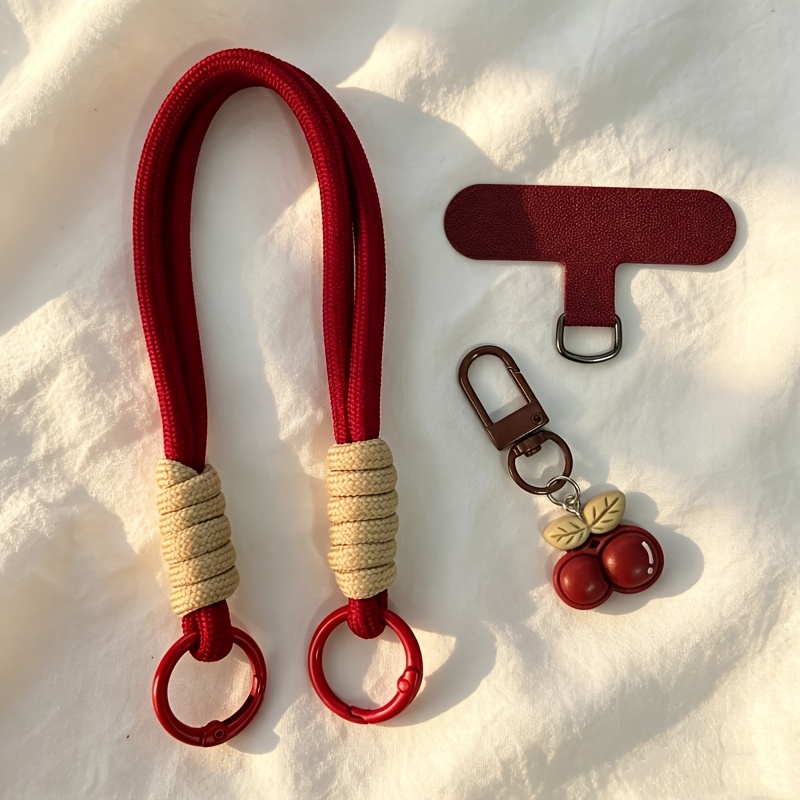 TEMU Correa de muñeca para teléfono de color borgoña vintage tejida a con un diseño único de de caramelo/, que un espaciador desmontable de T y una