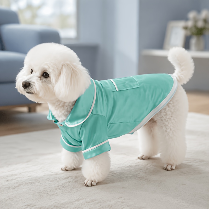 TEMU 1pc Pet Pajamas / Glossy Pajamas For Small To Medium Pets / Lapel Short-sleeve Pet Sleep Shirt / Soft And Breathable Indoor Pet Loungewear /