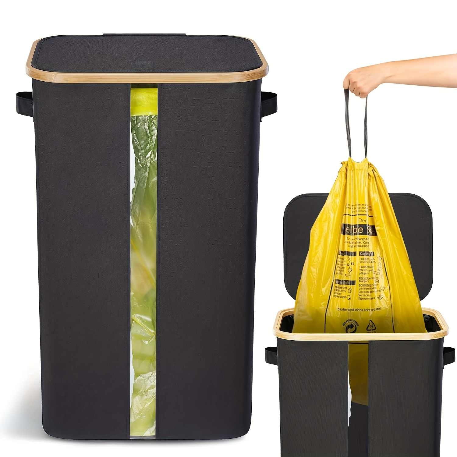 Large-capacity Trash Can Holder With Safety Cover - Heavy-duty Black Frame, Foldable Rectangular Bin For Home, Kitchen, Office, Hotel, Trash Can For Home, Kitchen , Sturdy Construction, Office
