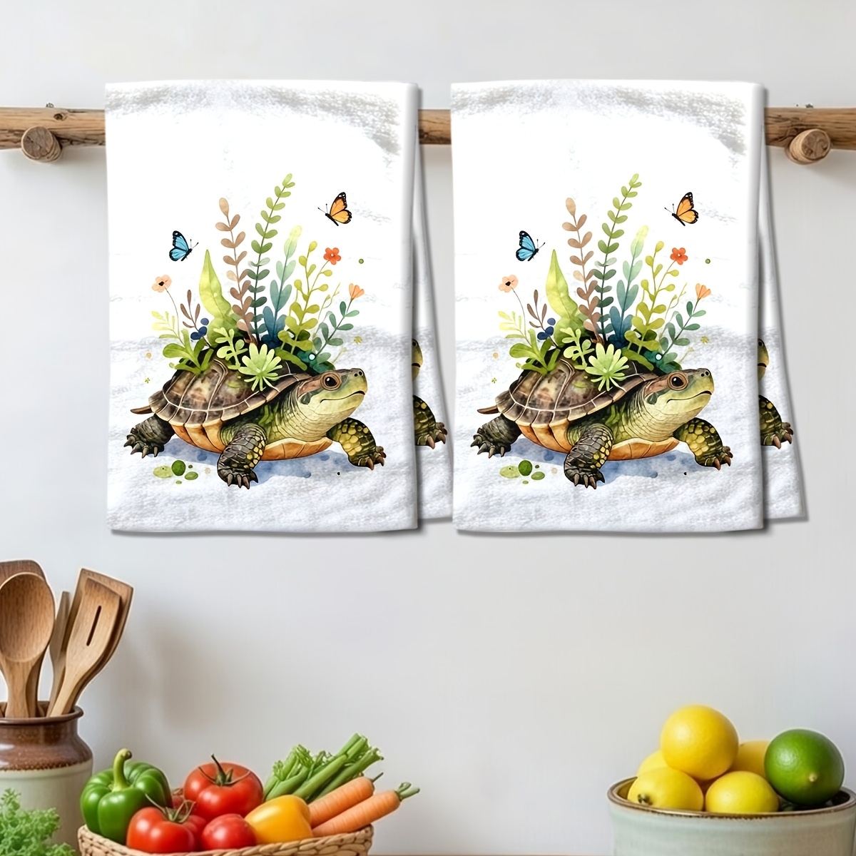 TEMU 2pcs Turtle Theme Kitchen Towels | Microfiber, Ideal For Kitchen, Bathroom, And Home Decor, Contemporary Style