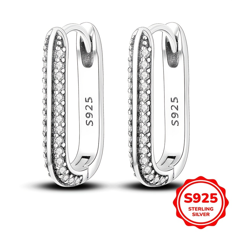 TEMU 2025 New 925 Silver U-shaped Women's Earrings, Elegant And Luxurious Style, High-end Jewelry Gift For Women, Wedding Party Accessories.
