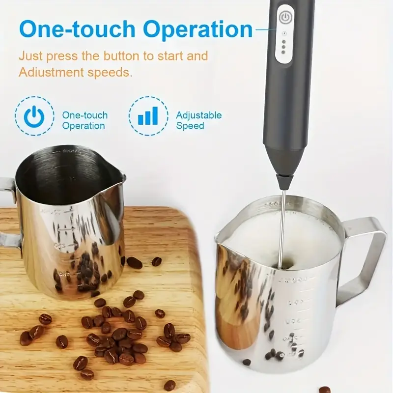 2 in 1 electric milk frother handheld mixer with usb charging adjustable powerful motor built in egg beater foam maker cordless operation for cappuccino whisky appliance with ergonomic handle usb powered compatible with usb handheld milk frother Product details 4