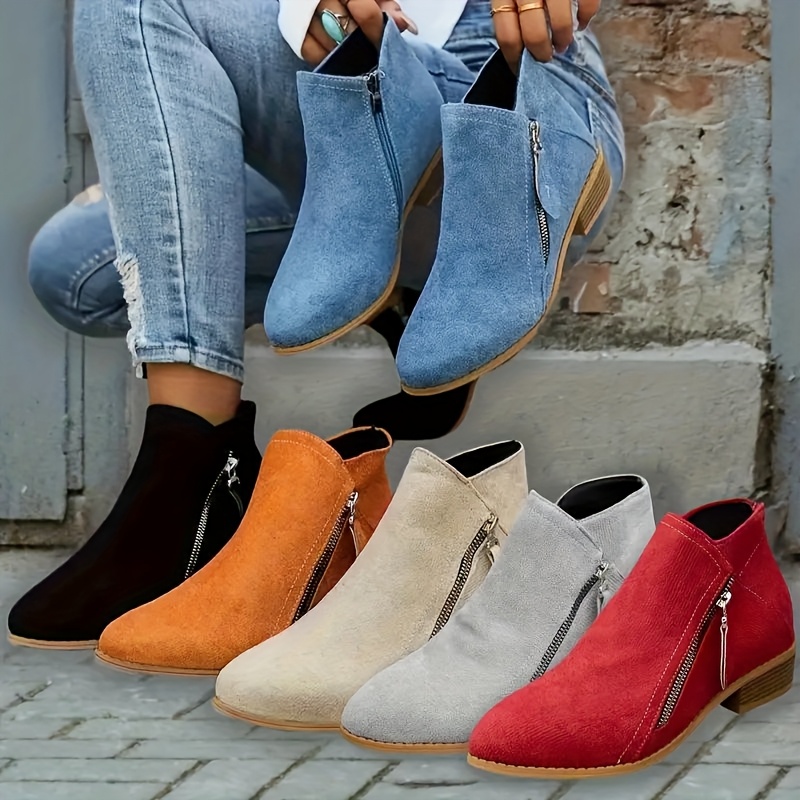 Women's Fashion Ankle Boots, Pointed Toe Medium Heel with Side Zipper