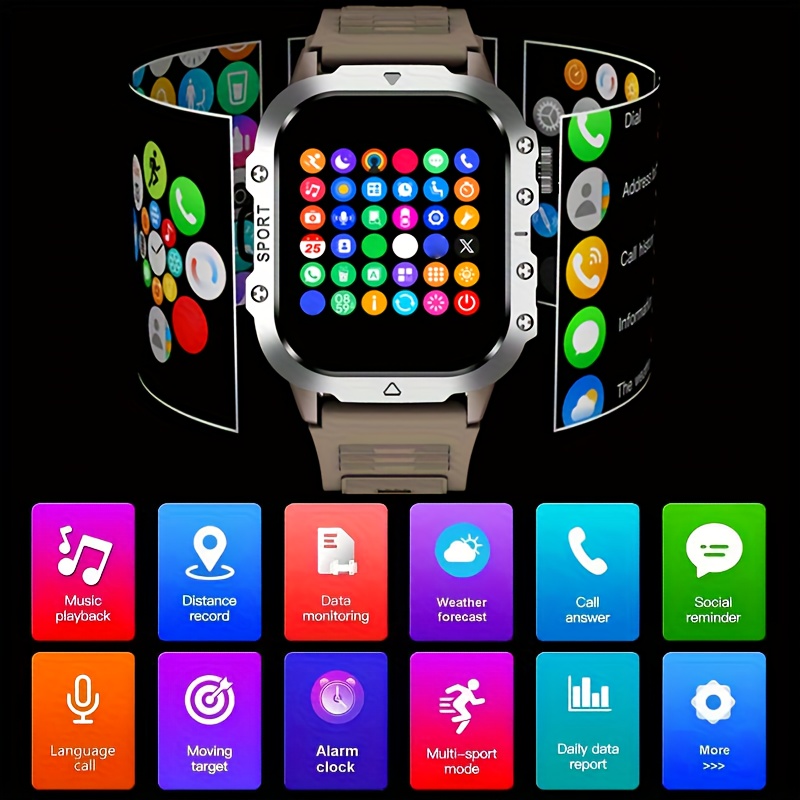  watch 5.1cm screen display wireless /answering phone watch, with led flashlight, multi-sport mode watch for men and women, 100+ , music controller, gps tracking, multimedia information viewing, usb charging, step and calorie, wireless and answering - durable smart watch, compatible with /io watch, high quality watch for men Product details 5