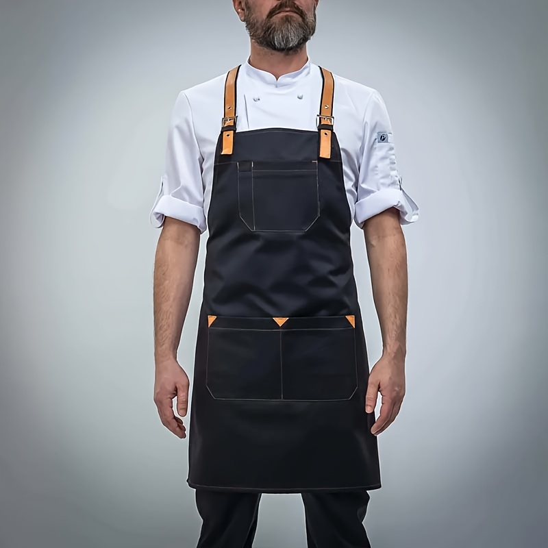 TEMU Tablier de style avec fermeture à logo personnalisé, sangle réglable, durable, multi-fonctionnel avec grand poche pour café, thé , coiffeur,