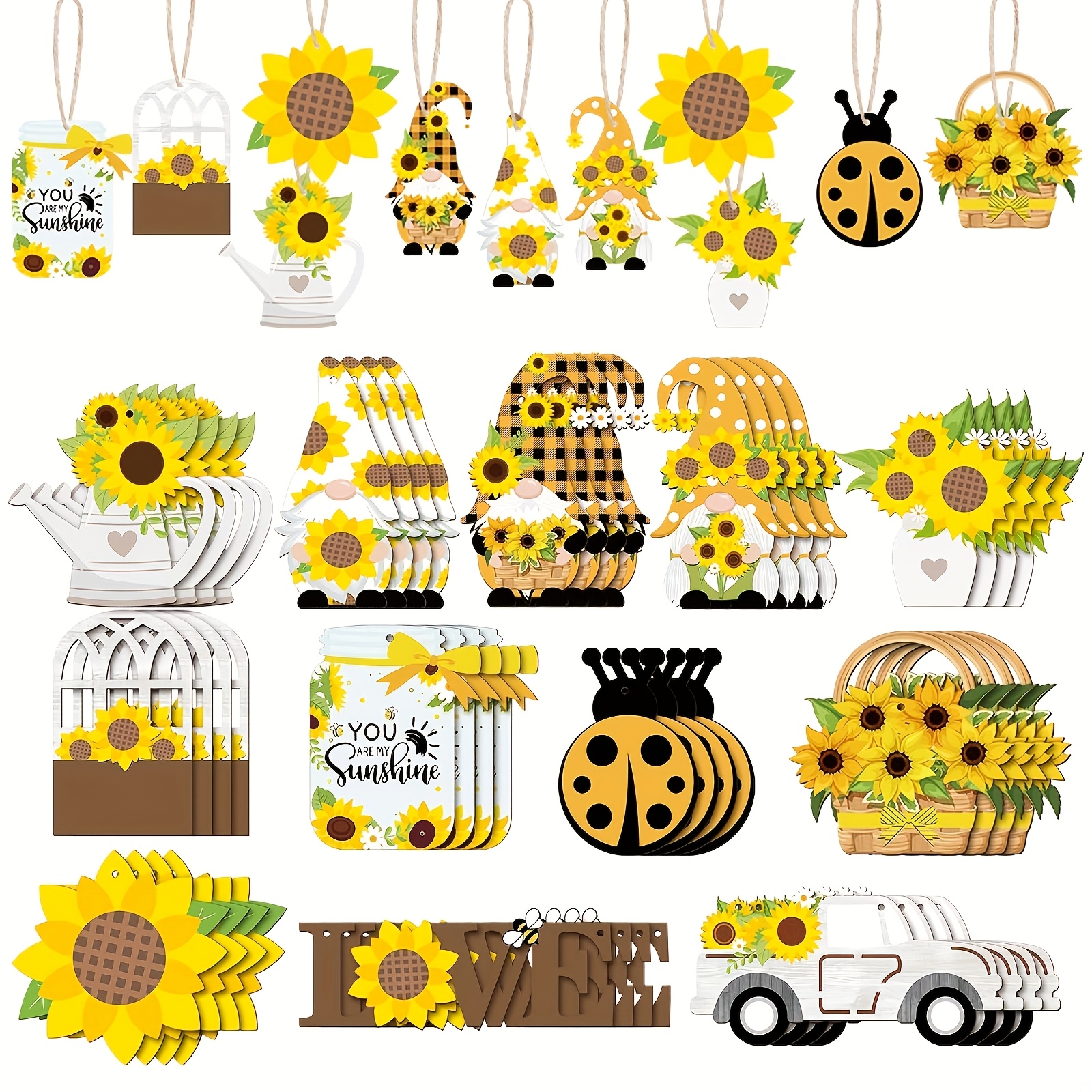 

24pcs Vibrant Sunflower & Wooden Ornament Set - Rustic Decorations With "you Are So " Motif, Jute String For Easy Hanging - Ideal For Seasonal Home & Party , Garden Decorations