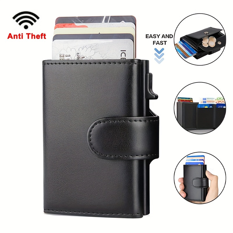 

Men's Rfid Blocking Leather Wallets Fashion Card Holder Trifold Wallet Money Bags Pop Up Card Wallet With Coin Pocket, Ideal Gift For Men