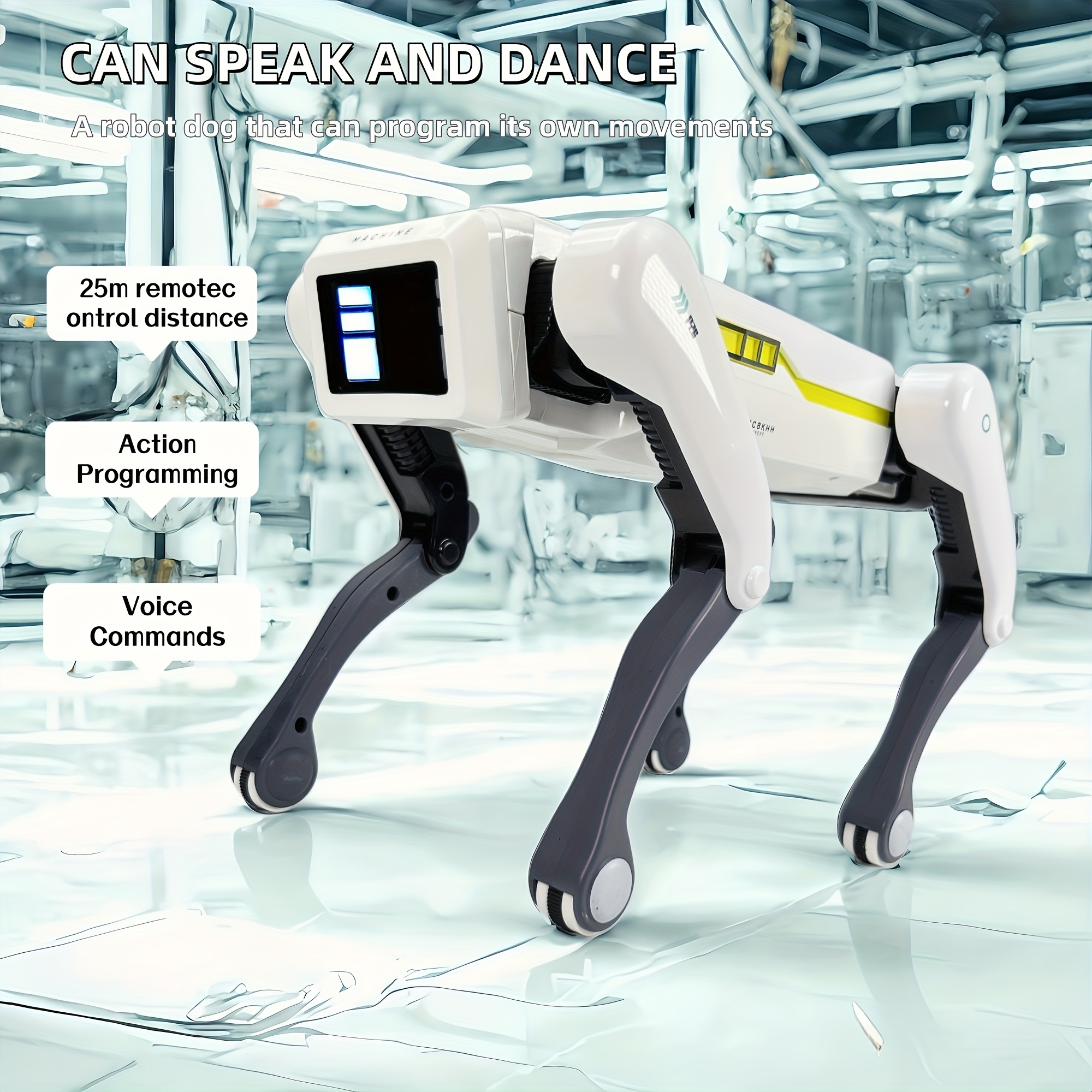 ai intelligent robot dog wireless remote     control can connect to mobile phones dance   control app control programmable support for voice commands the combination of technology and intelligence suitable for cultivating scientific interests is  