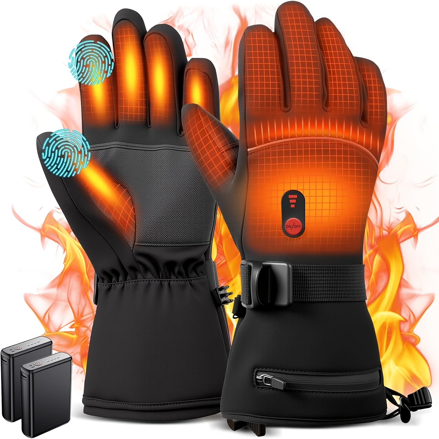 Image of Unisex Heated Gloves - 3-level Temperature Control, Rechargeable Touchscreen Gloves For Riding, Skiing, Snowboarding, Fishing, Hiking, Hunting, And Cold Weather. Usb Charging. Anti-drop Zipper Design