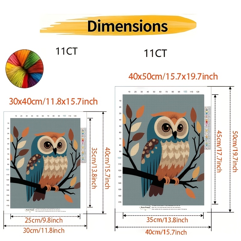 Owl On Branch Cross Stitch Kit, Frameless, Ideal For Beginners