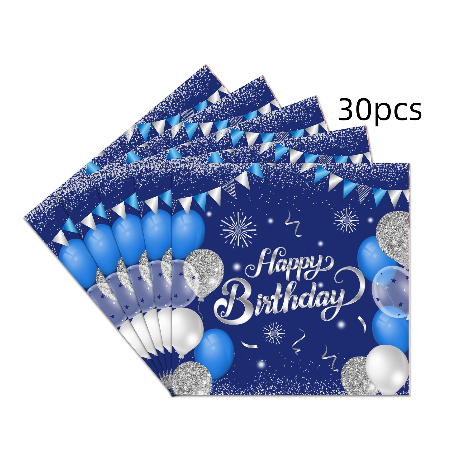 TEMU 30pcs Of Blue And Silvery Birthday Party Napkins, Disposable Cocktail Napkins With Golden Dots, Suitable For Drinks, Birthdays, Weddings, And