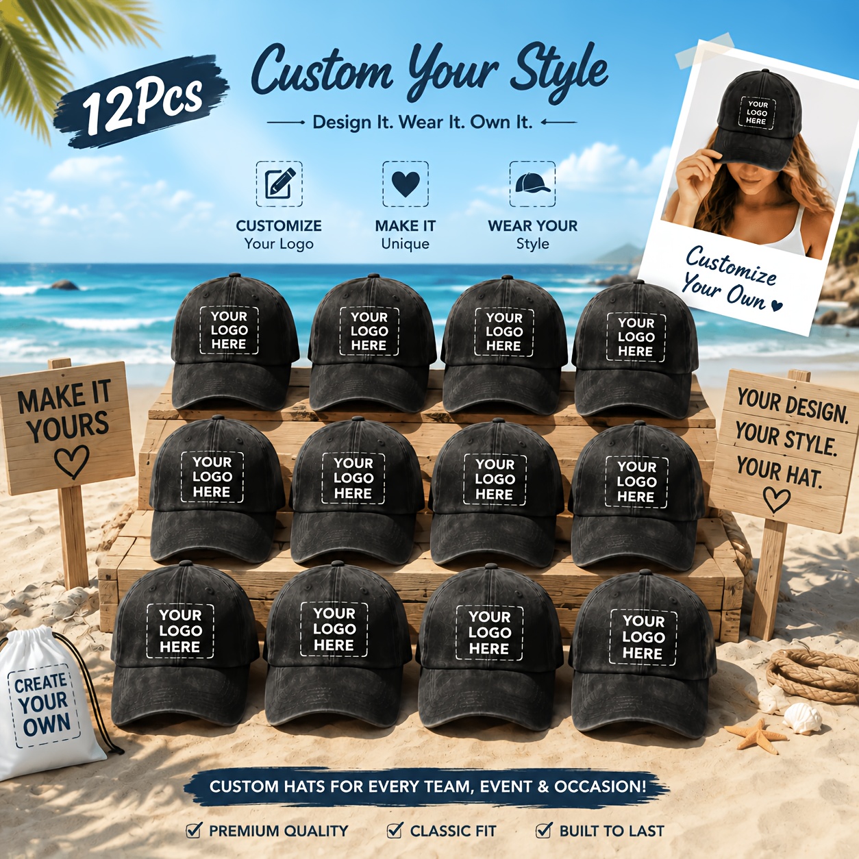 TEMU 12 Casquettes de Baseball Personnalisées pour Halloween, Personnalisation DIY de Logos, Textes et , Accessoires de Costume de Fête ou d'Équipe