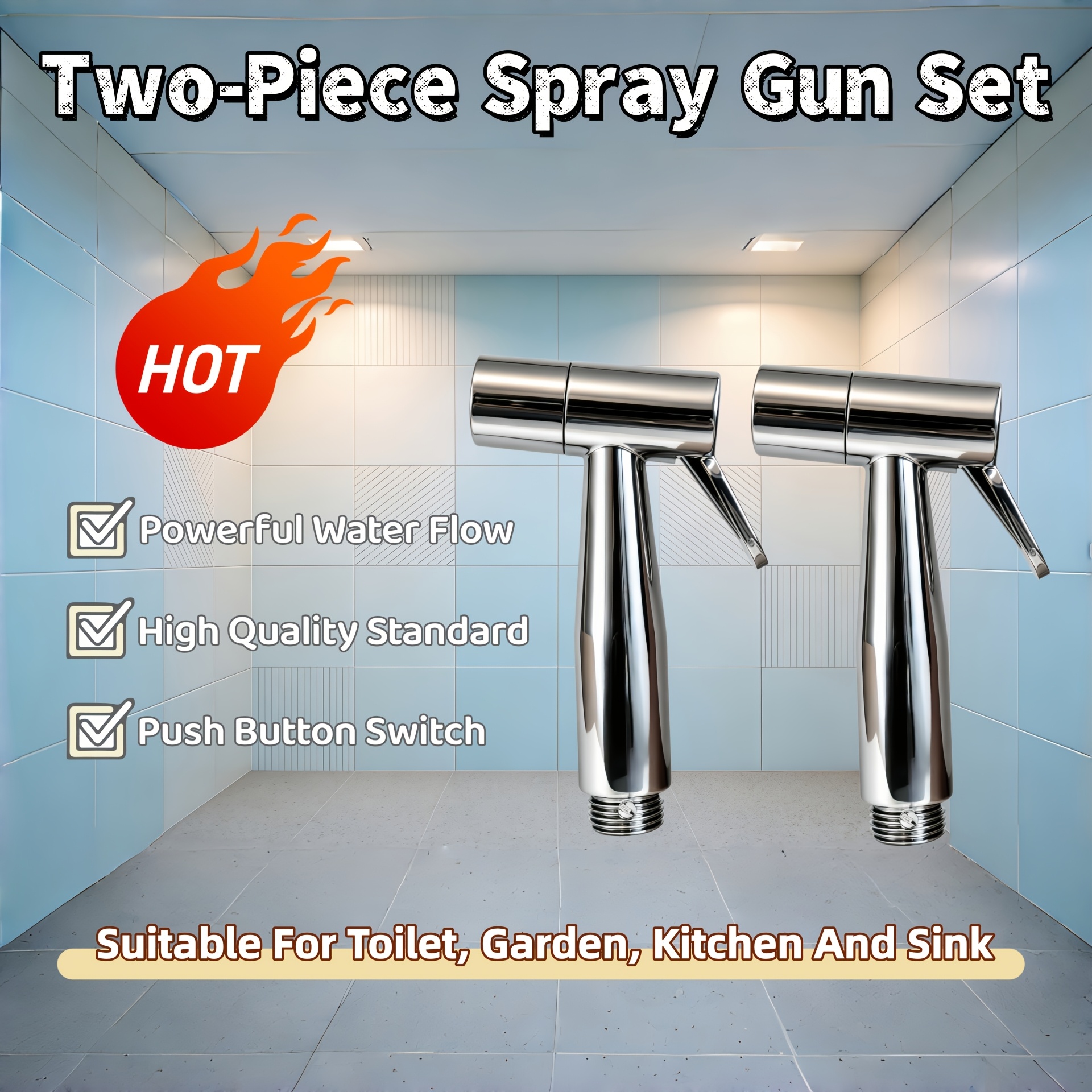 Image of Qadiraqian 2pcs Bidet Sprayer Set, Handheld Pressurized Toilet Cleaning Sprayer, Push-button Shower Nozzle For Bathroom And Balcony