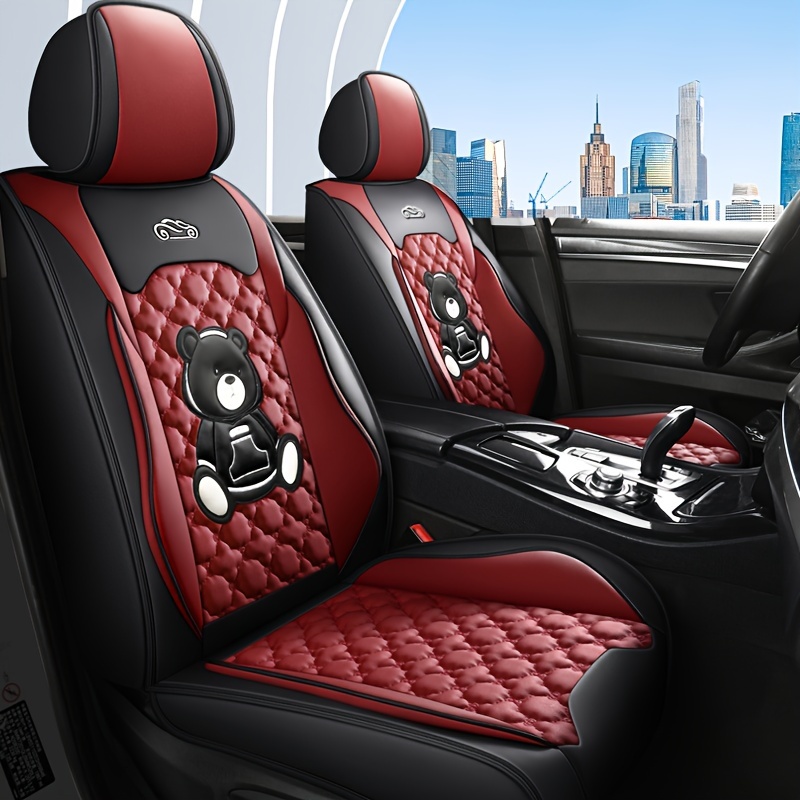 

Universal Card Cartoon Bear Car Seat Cover, Wear-resistant Pu Leather Five-seat Car Seat Cushion, Full Wrap Car Seat Cover