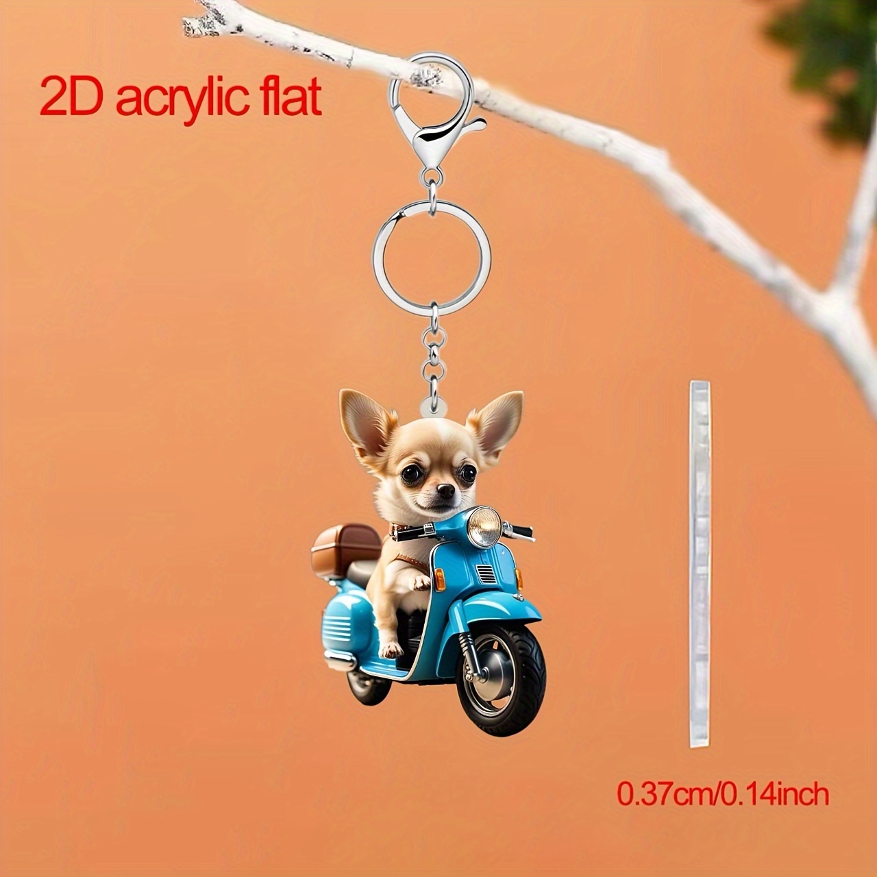 

1pc Acrylic Keychain With Chihuahua On Blue Scooter, Cute Brave Puppy Dog Charm, Animal Pet Accessory For Car Keys, Wallet, Backpack Decoration Gift