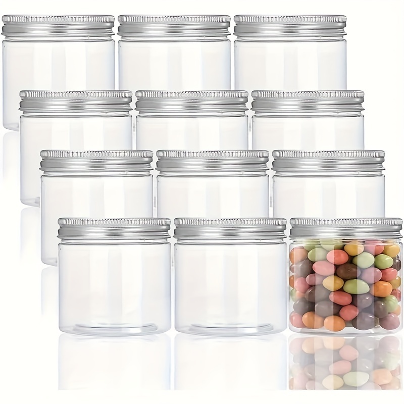 

Pack de 9 Bocaux en Plastique Transparent Sans BPA avec Couvercles à Vis - Ouverture Large, Contenants Rechargeables pour Produits de Beauté & Rangement de Cuisine.