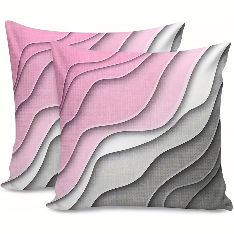 2pcs Pink and Gray Gradient Decorative Pillow Covers, Soft Polyester, Contemporary Style, Machine Washable, Zipper Closure, Versatile for Indoor/Outdoor Use, 16x16 18x18 50.8x50.8cm, Outdoor Pillows