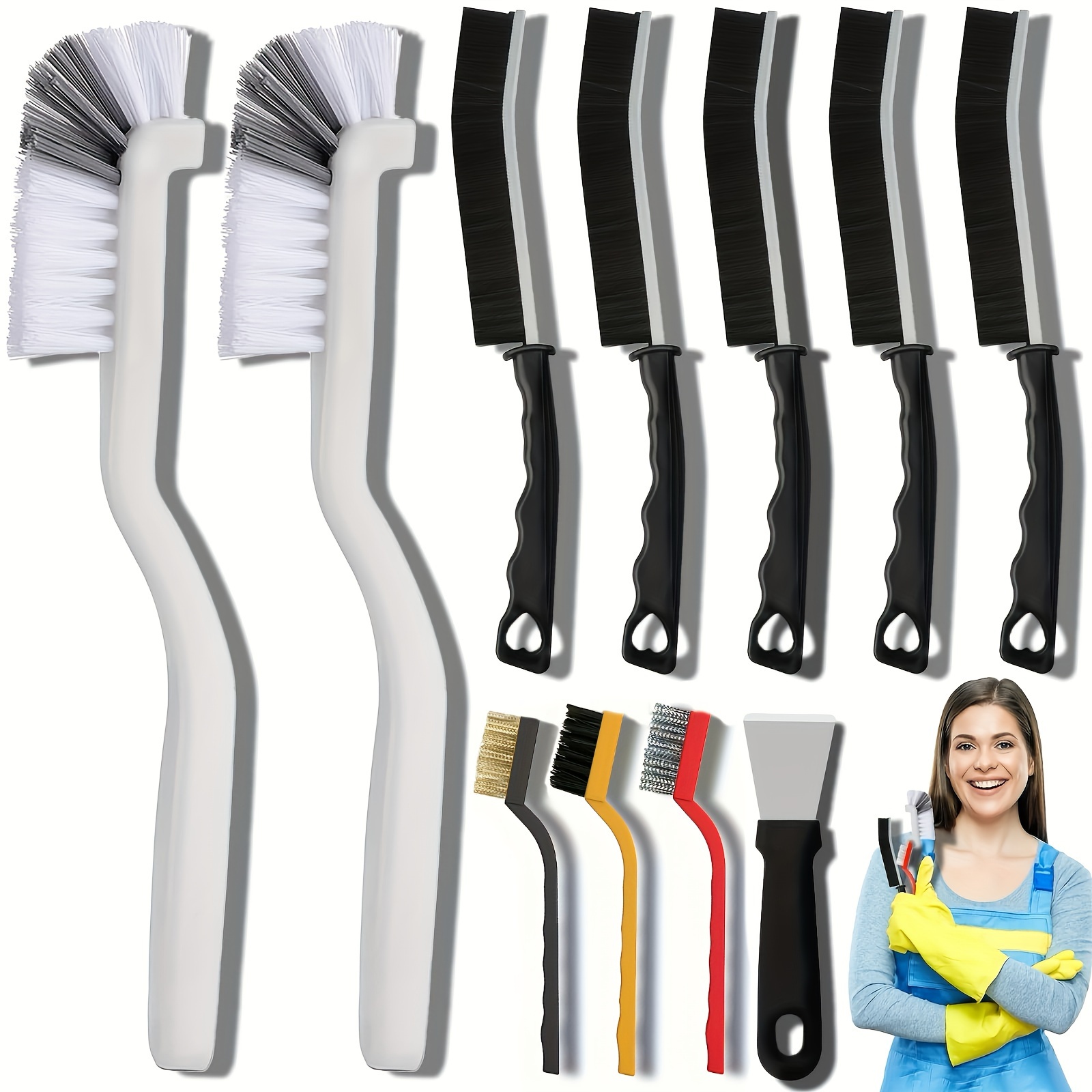 

11pcs Crevice Cleaning Brush Set - For Tight , Long Handle For Easy Reach, Ideal For Kitchen Sinks, Cups, Bottles & Bathroom Windows