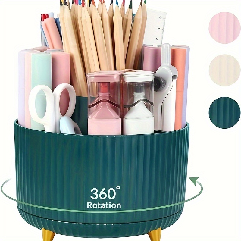 

360-degree Rotating Desk Storage Box, Desk Dual-use Pen Holder, Rotating Desktop Pen Storage Box, With 5 Slots, Art Supplies, Pencil Cup Suitable For Office, School, Home