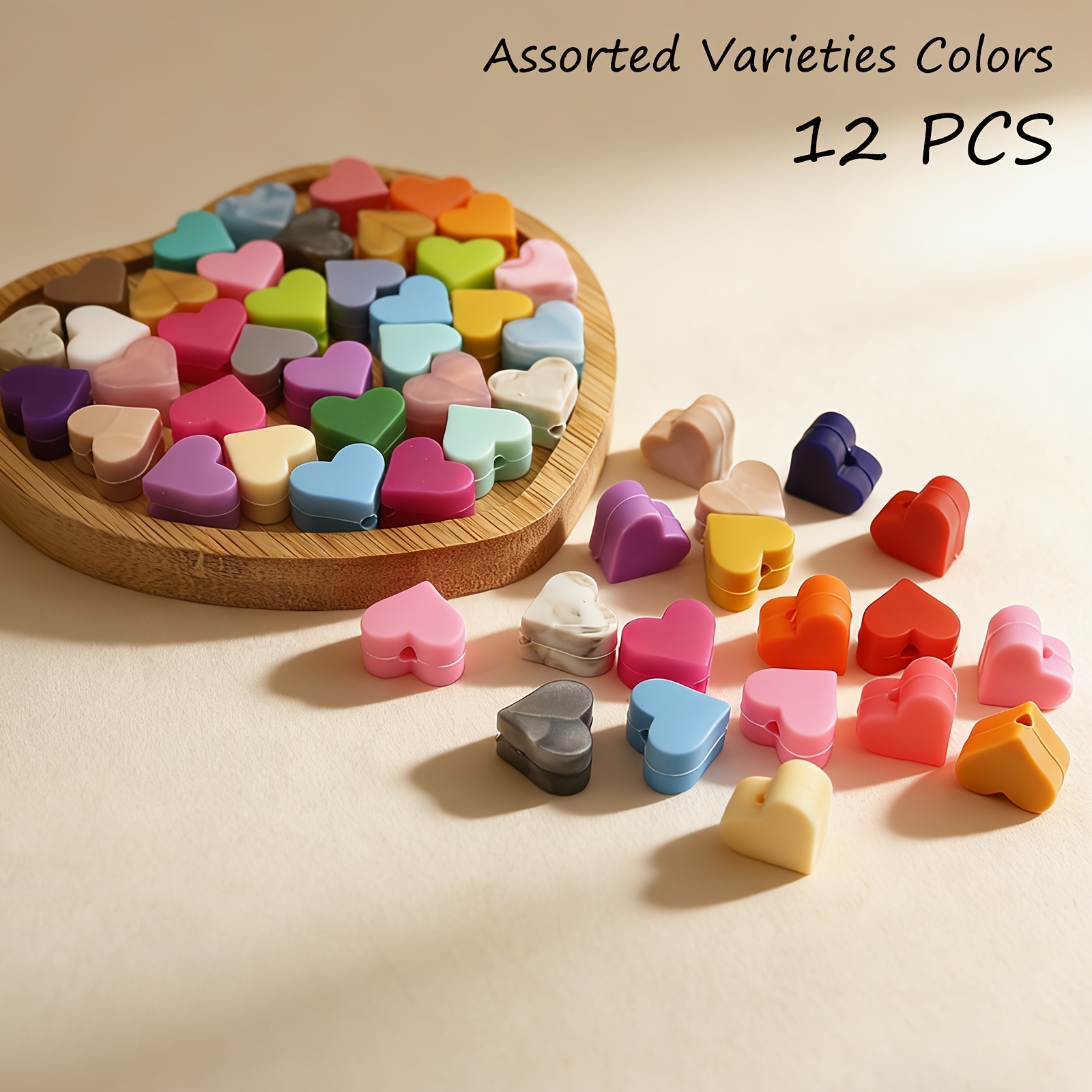 TEMU 6/12pcs Heart Silicone Beads - 14mm Random Mixed Macaron Colors Heart Beads For Beadable Pens, Office Id Lanyards, Keychain Crafts And Jewelry