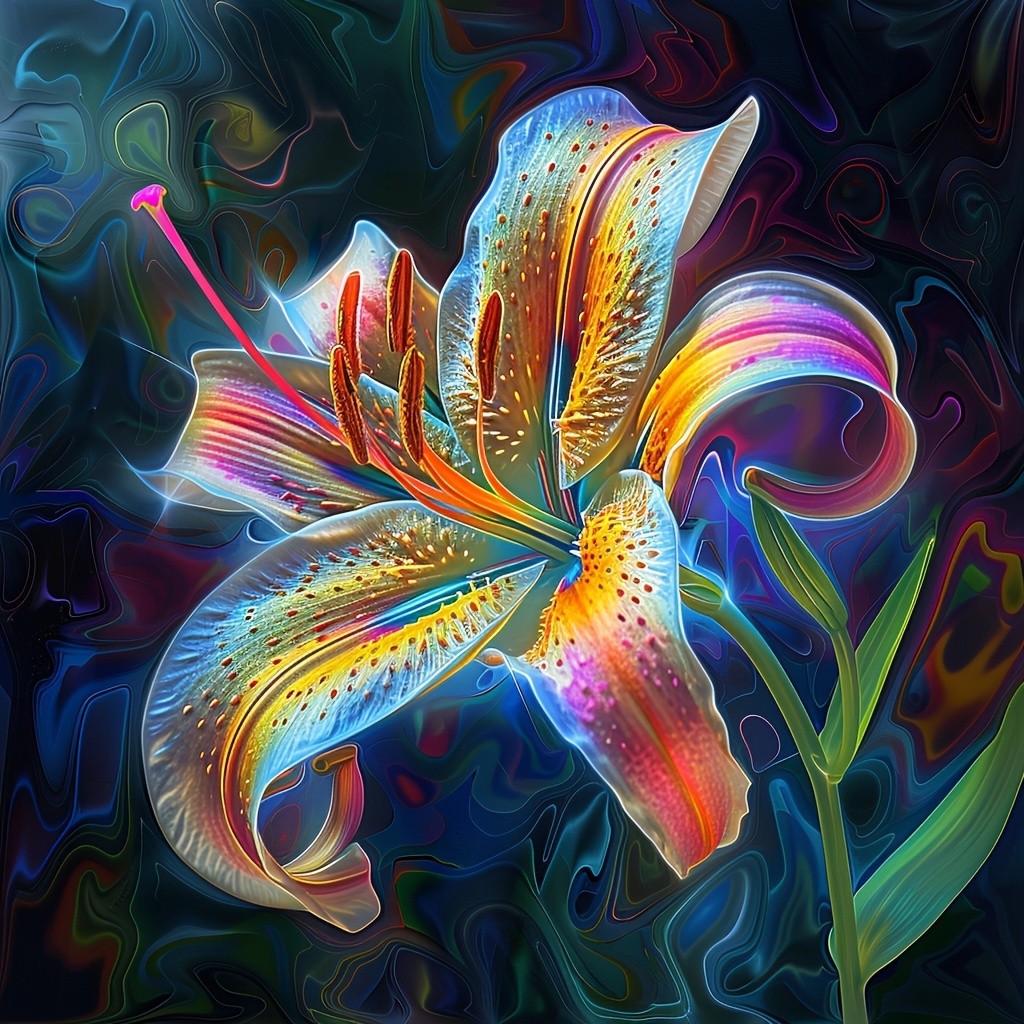 

1pc Large Size 40x40cm/15.7x15.7in Without Frame Diy 5d Artificial Diamond Art Painting Colorful Lily, Full Rhinestone Painting, Diamond Art Embroidery Kits, Handmade Home Room Office Wall Decor