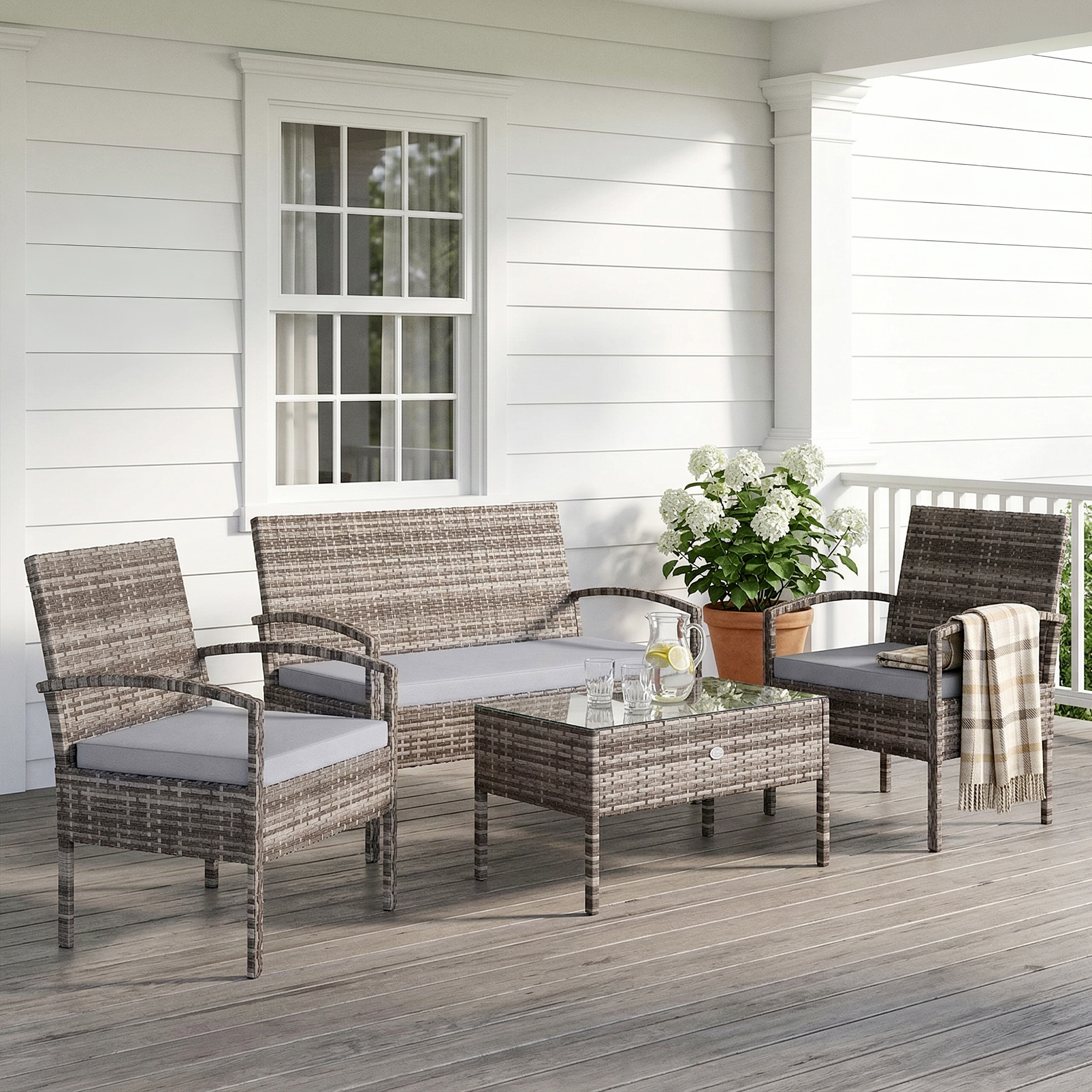 TEMU Ensemble de salon de jardin Outsunny 4 pièces en rotin pour l'extérieur
