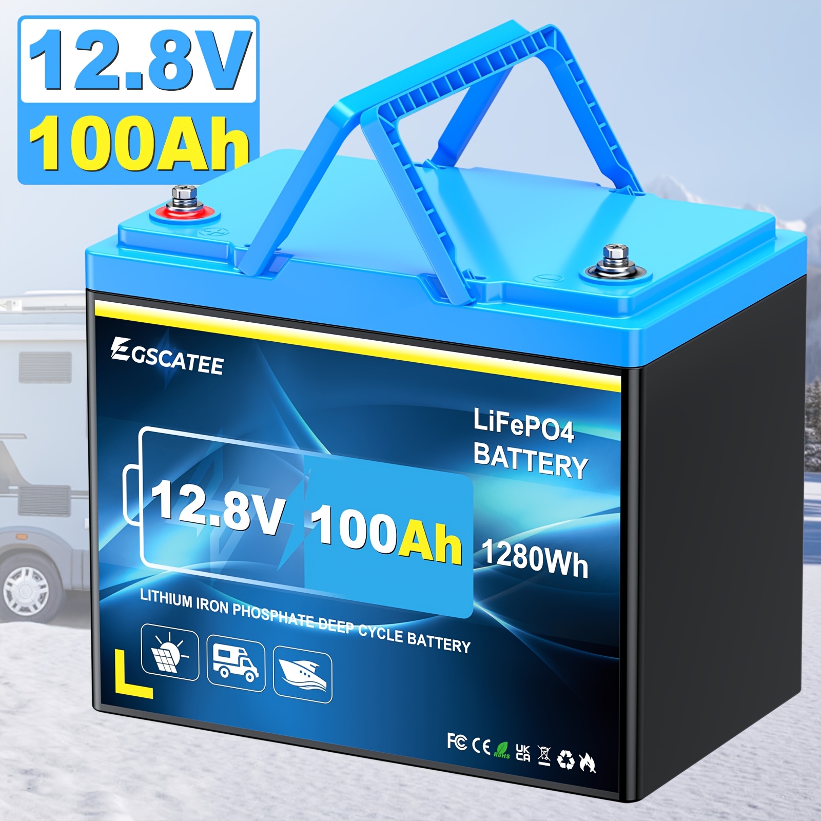 

12v 100ah Lifepo4 Lithium Battery - With 100a Bms, 15000 Deep Cycles 1280wh For Rv, Camping, Trolling Motor, Marine, Inverter