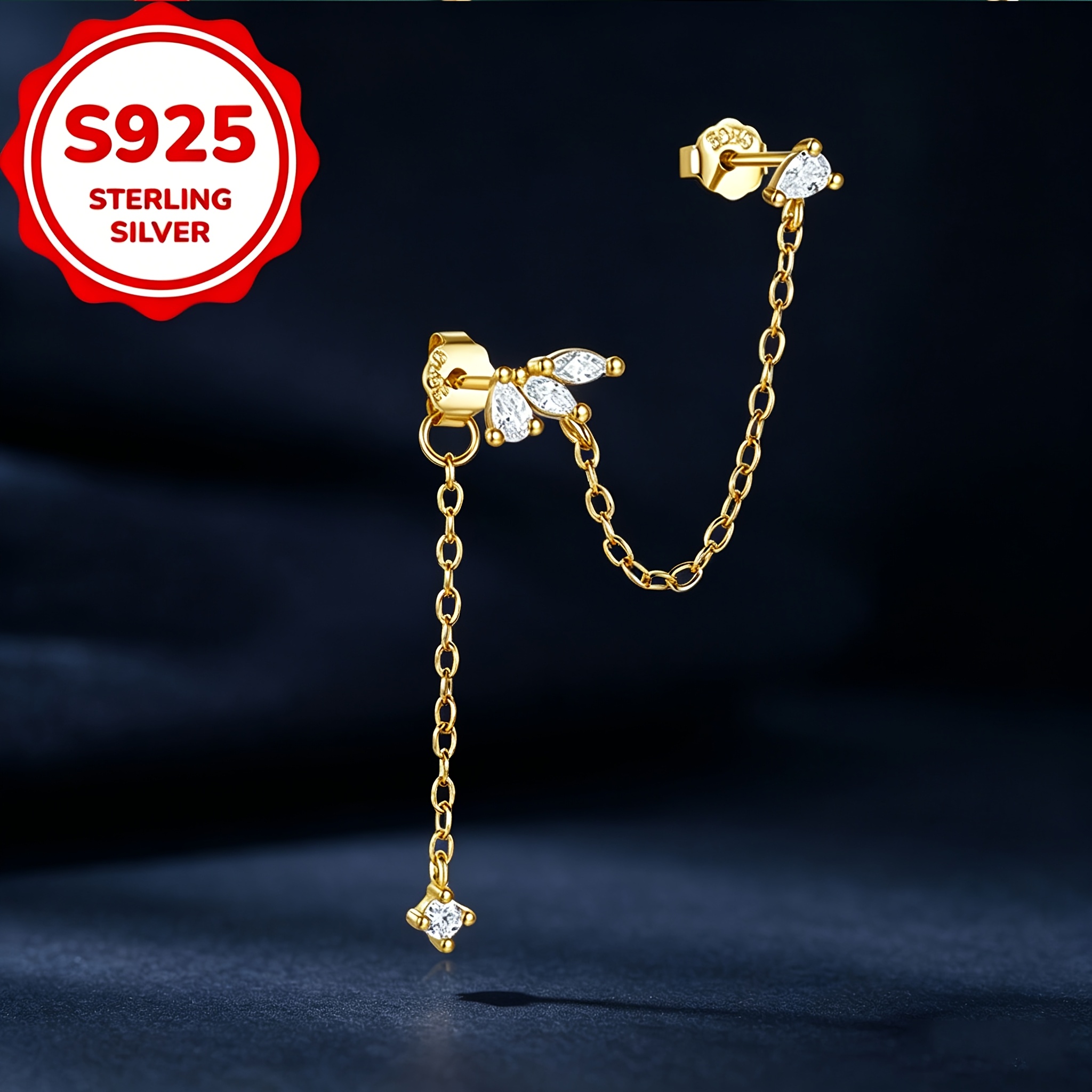 TEMU 1 pièce Boucles d'oreilles clous à double port avec épissés en argent , Boucles d'oreilles haut de gamme , luxe léger, élégantes et de