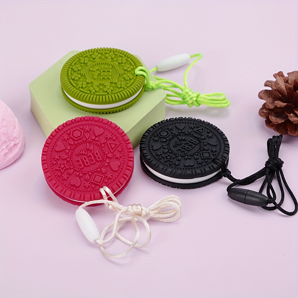 

1 Pc Silicone Pendant Cookie Shape Silicone Bead, Teething Tape Rope Silicone Teething Tool, Craft Accessories (3 Colors)