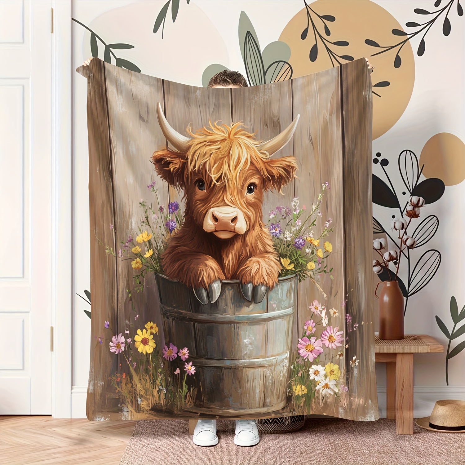 

Style Flannel Throw Blanket With Cute Cow In Tub Design - All-season Soft Polyester Knitted Blanket With Digital Print, Themed Decor - 200-250g Lightweight Cozy Bedding