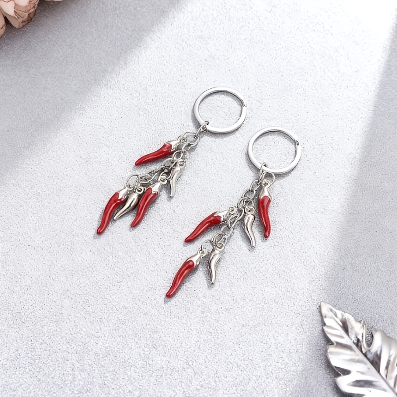 Image of Spicy And Fun Red Silvery Metal Pepper Keychain Fun Spicy Keychain Fun Cultural Creative Key Additions Gifts For Chili Lovers