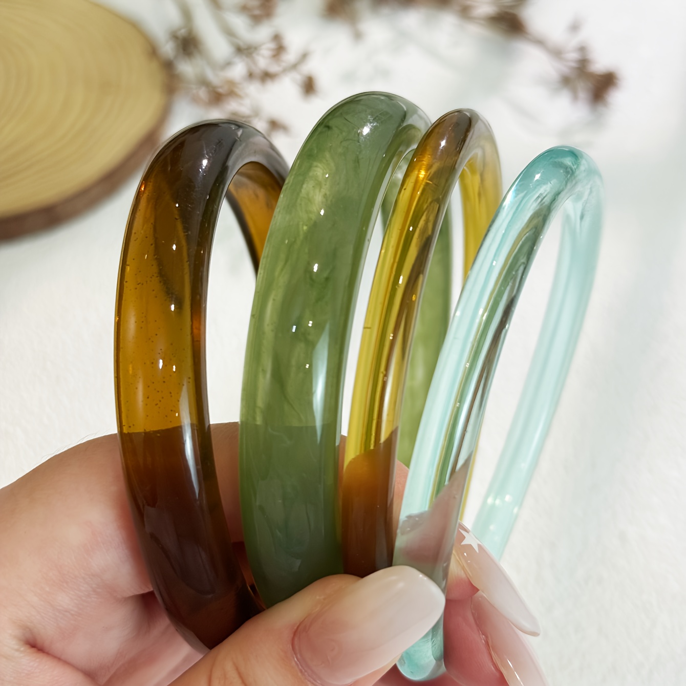 Image of 4pcs Women's Bracelet Set, High-end Light Luxury Minimalist Style Vintage Resin Marbled Bracelet Set, Suitable For Everyday Layering, An For Gifts