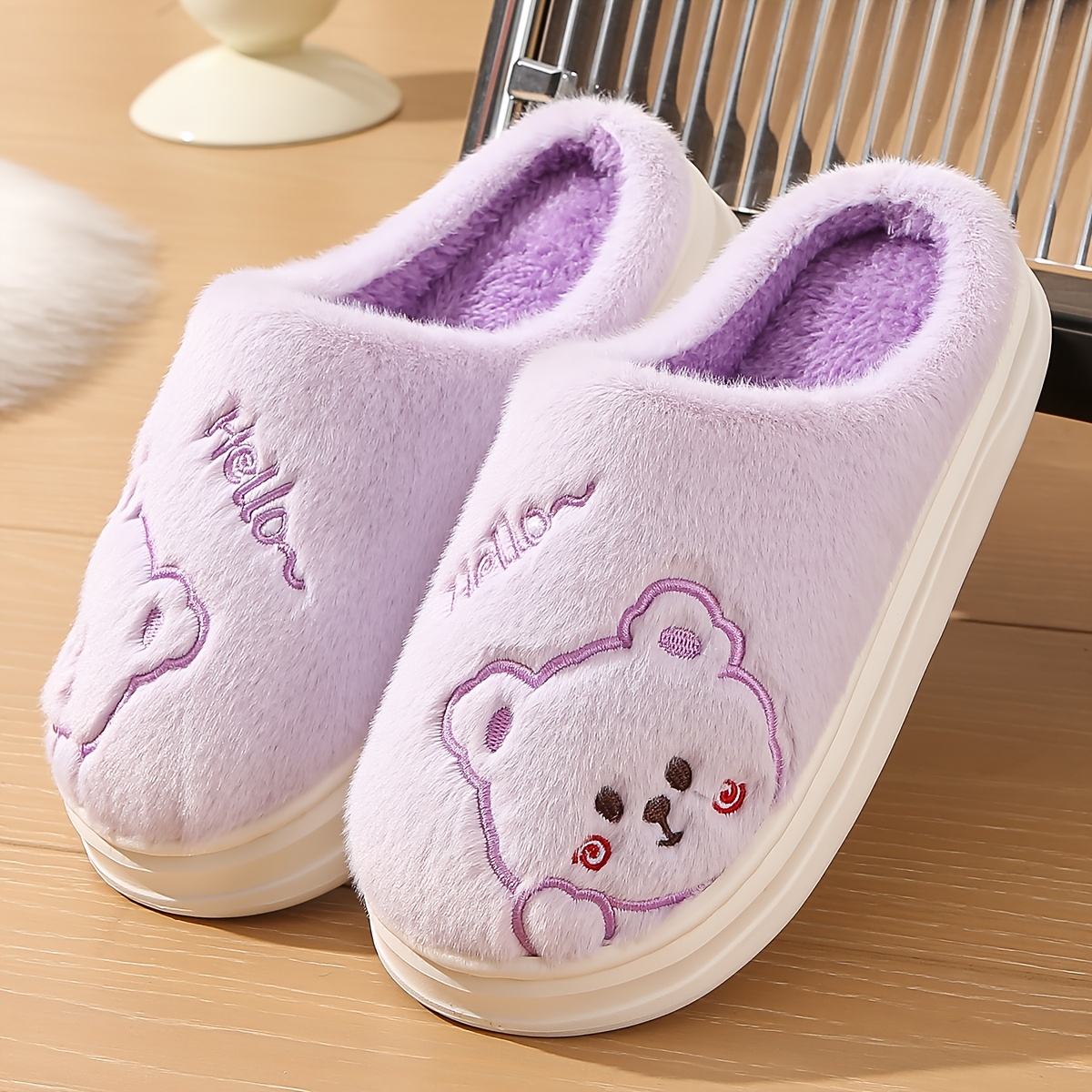 TEMU Chaussons d'automne/hiver pour femme, doux, mignons et chauds en peluche, et résistants à l', chaussures pour femme