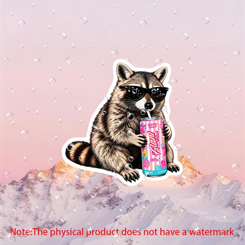 TEMU Raccoon Alani Drink Fun Animal Lover Vintage Raccoons Sticker - Vinyl Sticker That To Car Bumpers, Windows, Laptops, Phone Cases, Helmets, And