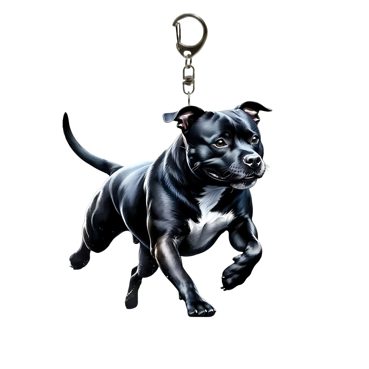 

2d Flat,1pc Cute Acrylic Bulldog Keychain, Running Pitbull Dog Keyring Accessory