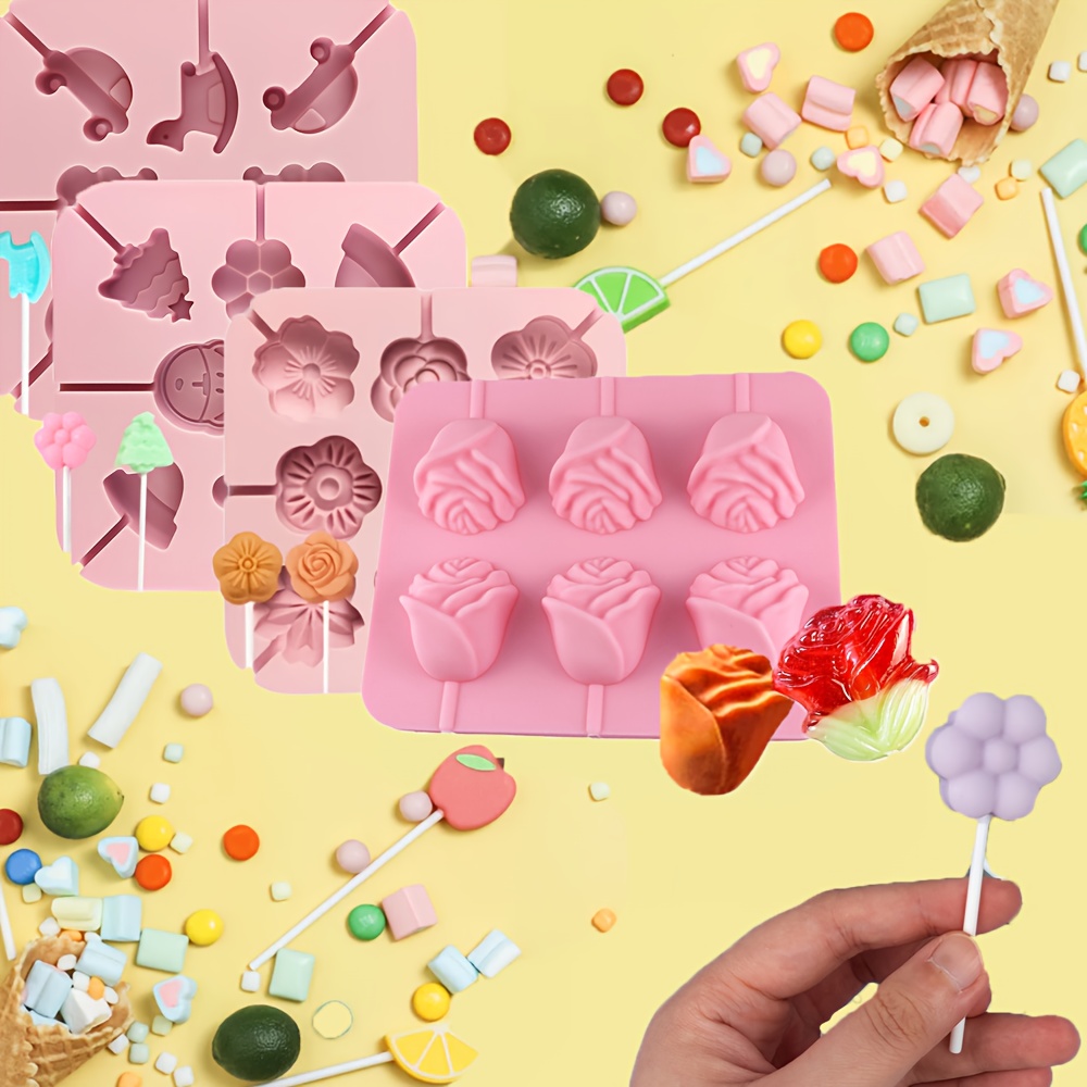 

1pc 3d Flowers Silicone Lollipop Mold,, Diy Cake And Dessert Baking Decorating Tool