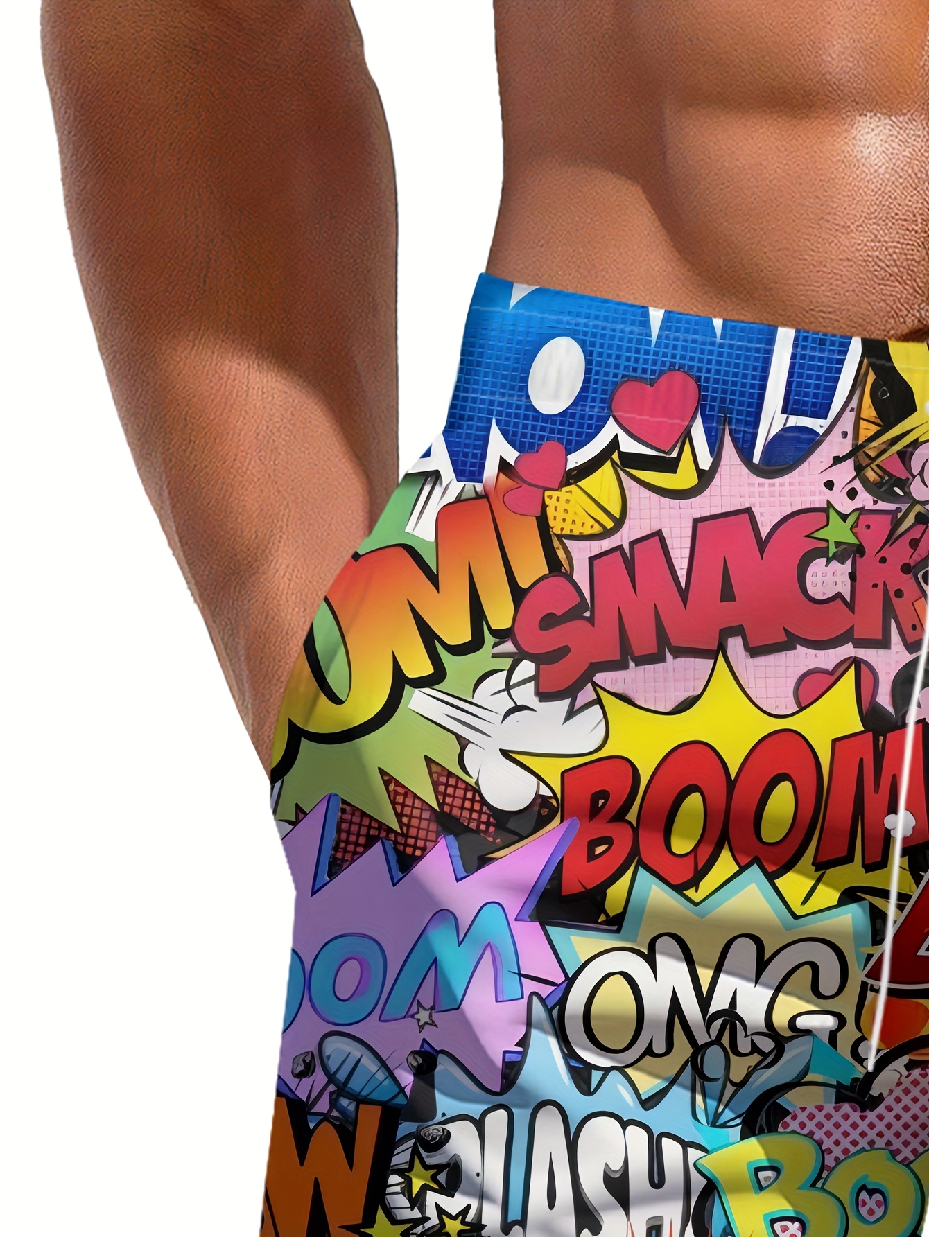 Unitop Herren Badehose Hawaii-Look – Bunt Gestreift, Schnell Trocknend, Mit Seitentasche & Netzfutter