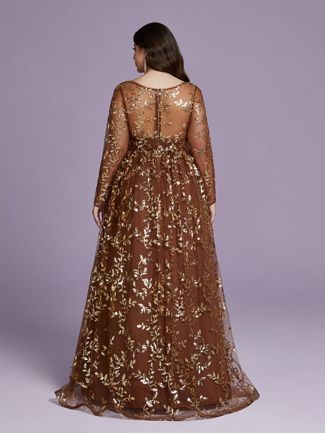 long sleeve gold dress plus size Plus Size Formal Gold Sequin V Neck Long Sleeve Bodycon Midi Party Dresses