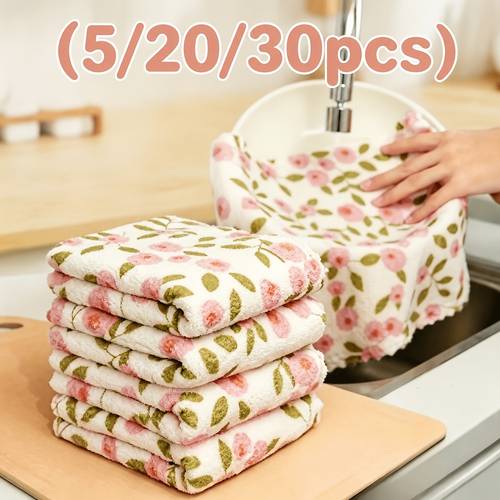 5 20 30pcs floral kitchen towels print kitchen towels thick absorbent hand towels suitable for kitchen bathroom glass and car washing super absorbent quick dry reusable towels with and golden fabric towels