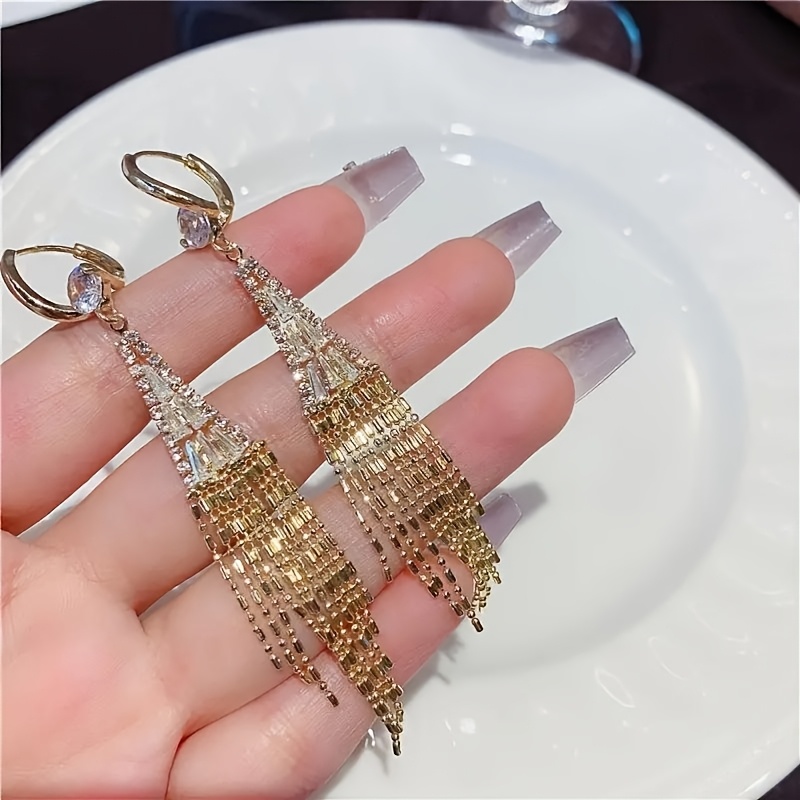 luxurious and exquisite long tassel womens earrings set with sparkling synthetic zirconia   daily wear party accessories and casual date decorations Product details 4